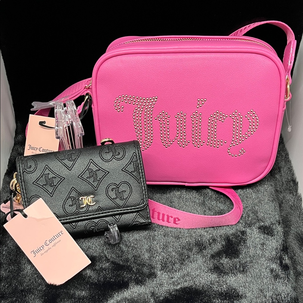 Juicy Couture 2-Piece Set: Pink Crossbody & Black Wallet - NWT